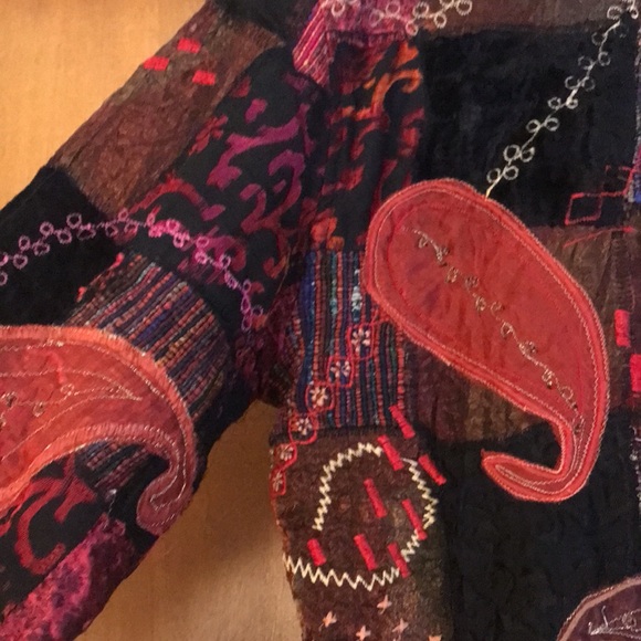 CHICO’S shacket embroidered silk blend fabric top womens quilted design size 12 - Picture 13 of 16